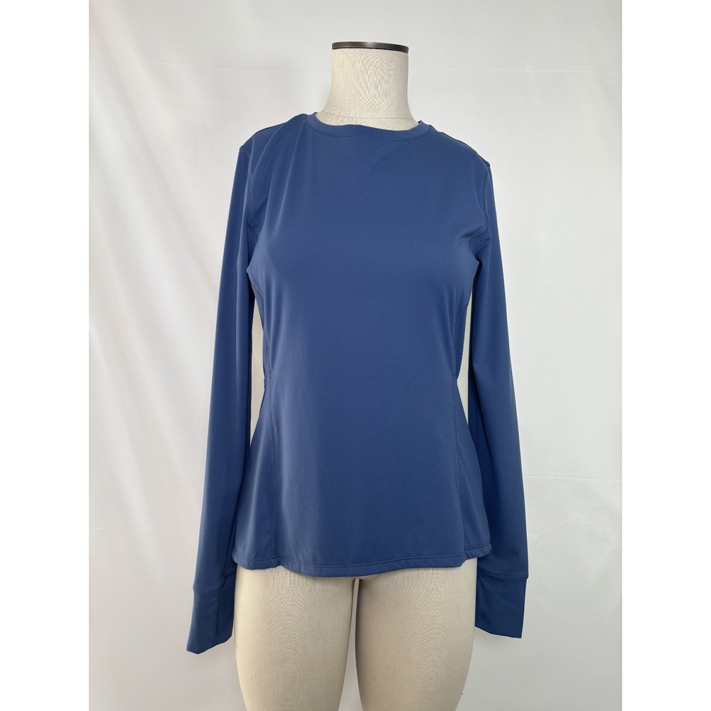 Spyder Active Women's M Performance Shirt Zip Pocket Thumb Slit Stretch Top Blue